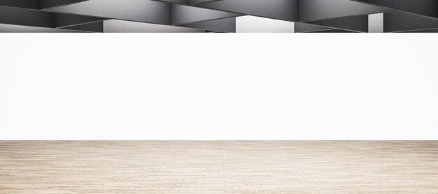 Photo large espace d'événement avec un écran blanc éclairé et un parquet en bois mockup rendering 3d