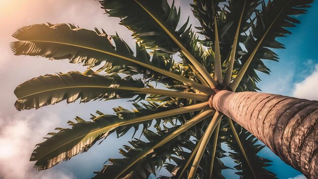 Photo les larges feuilles de palmier s'élèvent vers le ciel