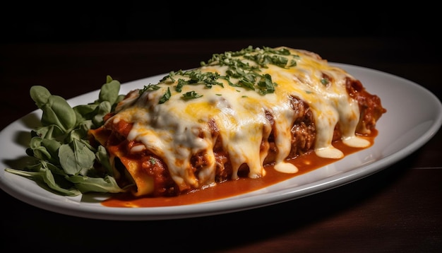 Lasagne fraîchement cuite avec une sauce aux légumes saine générée par l'IA