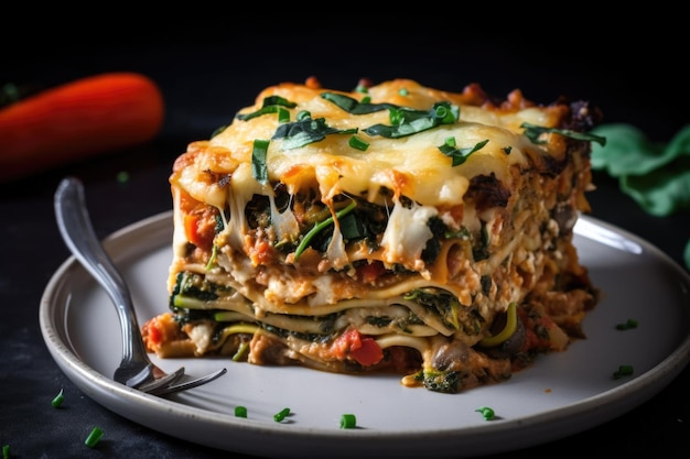 Lasagne végétarienne en couches avec du fromage et de la sauce aux nouilles de courgettes créées avec générative ai