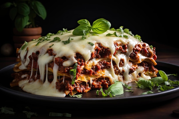 Lasagne à la viande tranchée avec des fromages fondues