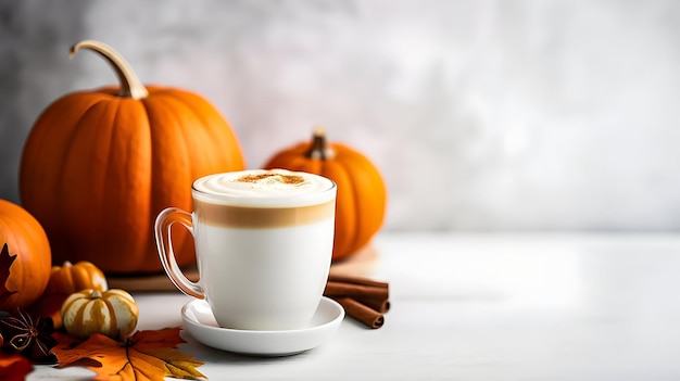 Latte à la citrouille dans une tasse blanche