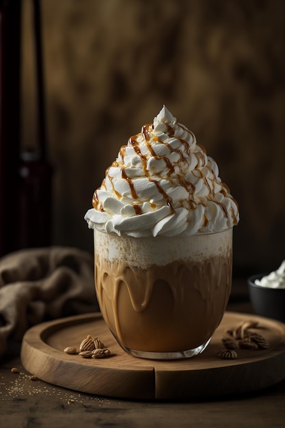 Latte glacé avec chantilly et caramel