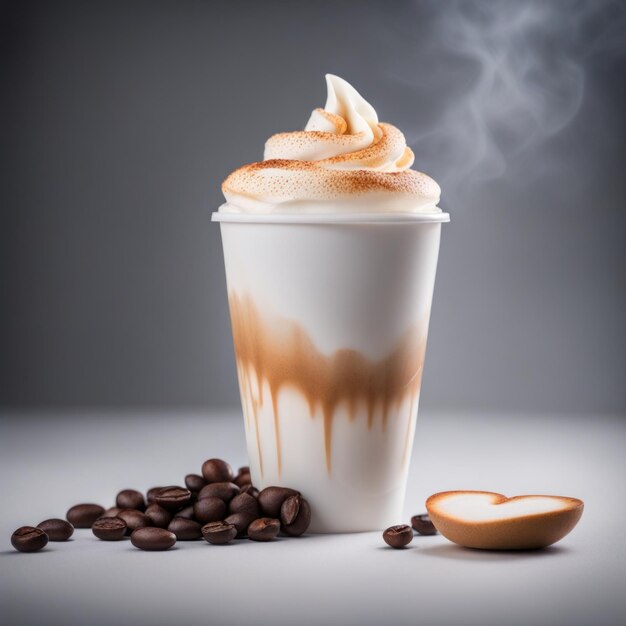 Latte avec grains de café cappuccino photographie professionnelle