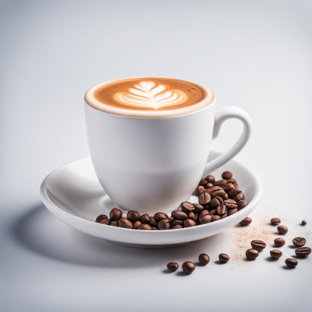 Latte avec grains de café cappuccino photographie professionnelle