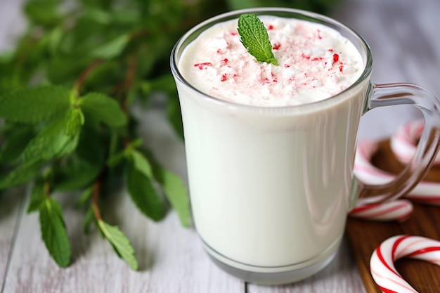 Latte à la menthe poivrée dans une grande tasse à café