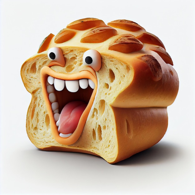 Laughing Loaf Un personnage de pain humanisé amusant et fantaisiste sur fond blanc AI générative