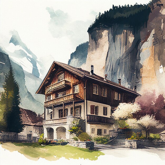 Lauterbrunnen dans un style aquarelle par Generative AI