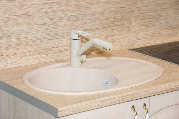 Lavabo blanc moderne à l'intérieur de la salle de bain vue rapprochée