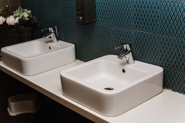 Lavabo intérieur des toilettes publiques avec de se laver les mains. Fermer