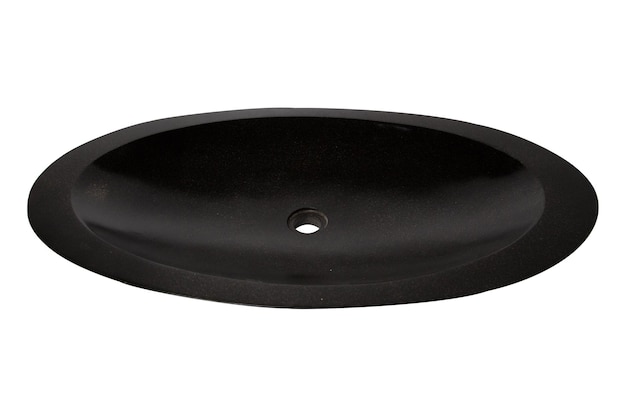 Lavabo rond en résine de couleur noire Wastafel isolé sur fond blanc.