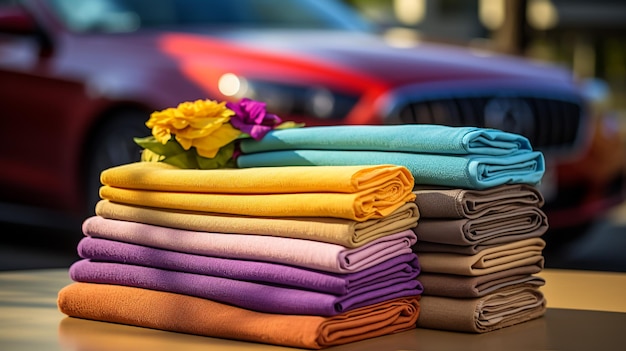 Lavage de voiture Portrait d'un jeune homme beau nettoyant sa voiture à l'aide d'eau à haute pression et d'un chiffon sur un lavage de voiture