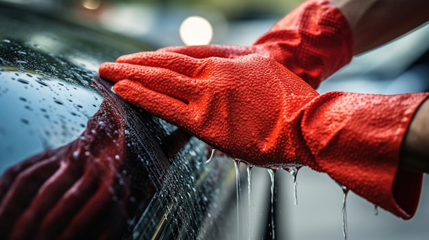 Photo lavage de voitures génératif ai avec savon à mousse machine de lavage de véhicules à haute pression pulvérisation de mousse libre-service