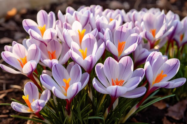 La lavande magnifique et le crocus au safran fleurissent