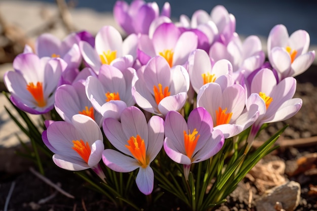 La lavande magnifique et le crocus au safran fleurissent