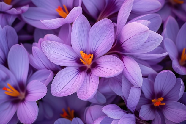 Une lavande magnifique et des fleurs de crocus de safran