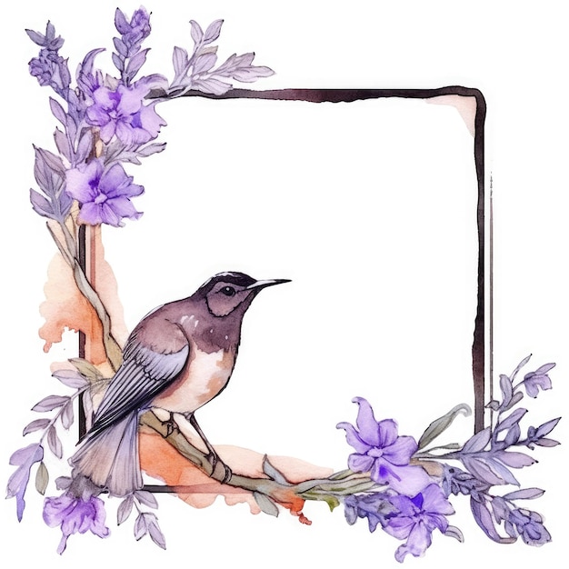 lavande oiseau Délicat aquarelle cadre floral scrapbooking aquarelle fond imprimable