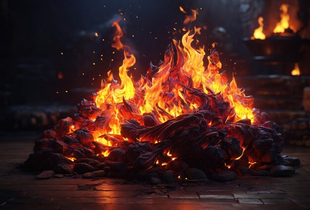 Photo la lave chaude avec un feu brûlant