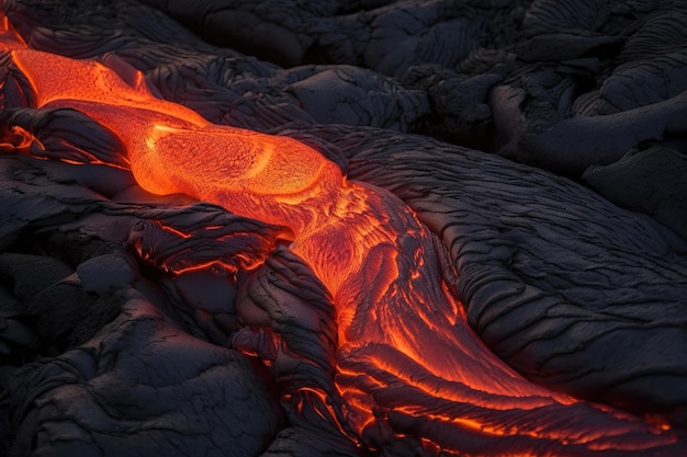 Photo la lave était dans les fissures de la terre pour voir la texture de la lueur du magma volcanique dans les fissures