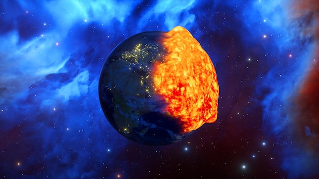 La lave liquide chaude engloutit la planète Fireball sur le fond de l'espace Science-fiction Géante gazeuse illustration 3d