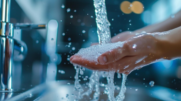 Photo laver les mains avec du savon et de l'eau chaude