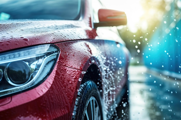 laver la voiture avec de la mousse sur le lavage de voiture