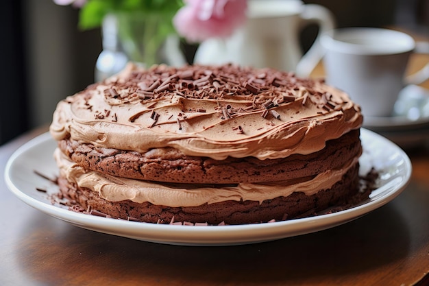 Photo layer cake au chocolat fourré à la mousse caramel