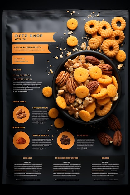 Photo layout du site web keto friendly cereal packaging dynamique avec une affiche flyer noire et orange