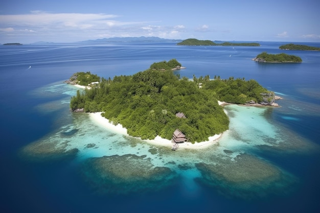 Île exotique entourée d'eaux cristallines et de plages immaculées créées avec une IA générative