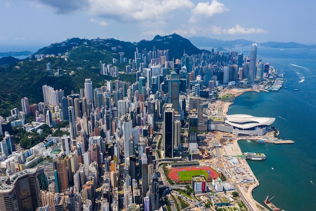 Île de Hong Kong, Hong Kong 11 septembre 2019 : Vue de dessus de la ville de Hong Kong