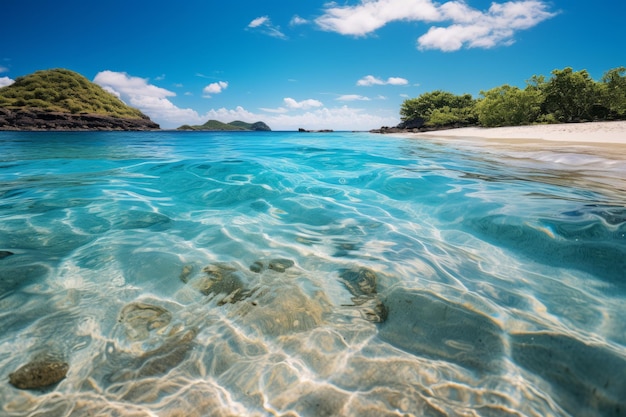 Île isolée avec plages de sable et coraux Generative AI