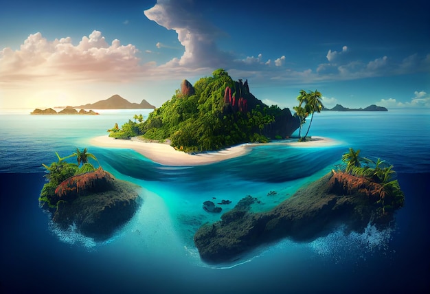 Île tropicale sur l'illustration de la mer