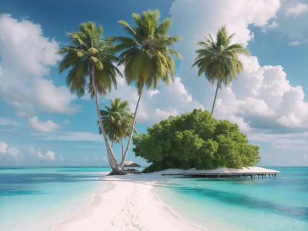 Île tropicale des Maldives avec plage de sable blanc et mer