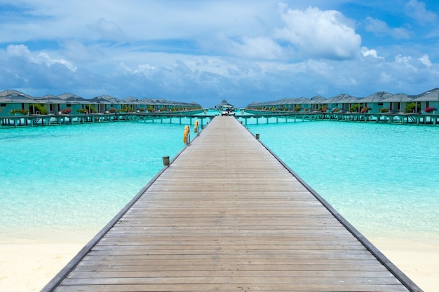 Île tropicale des Maldives avec plage de sable blanc et mer