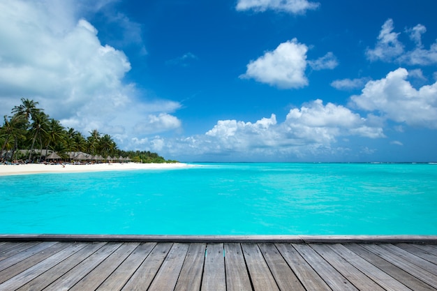 Île tropicale des Maldives avec plage de sable blanc et mer