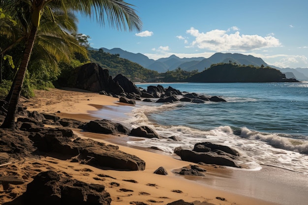 Île tropicale paradisiaque avec palmiers sur la plage d'Areia Branca générative IA