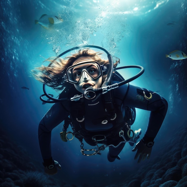 Leçon de plongée en eau ouverte Plongeur sous-marin avant de plonger dans l'océan