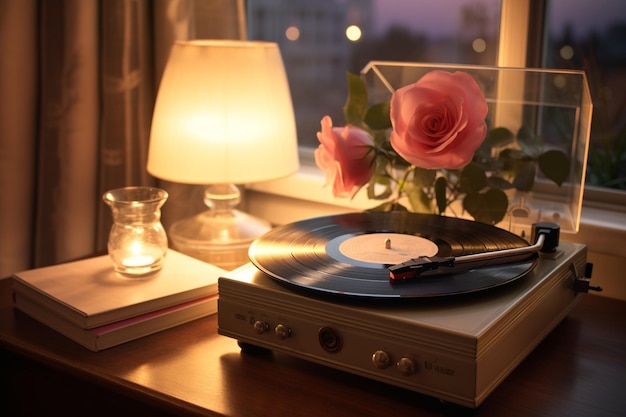 Un lecteur de disques vintage qui tourne des chansons d'amour sur un coz 00123 03