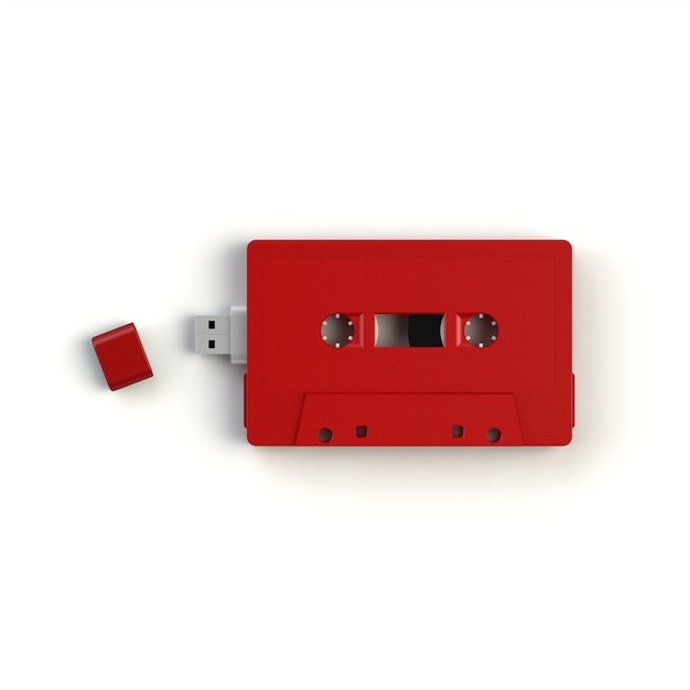 Lecteur flash USB dans une cassette audio rouge vintage