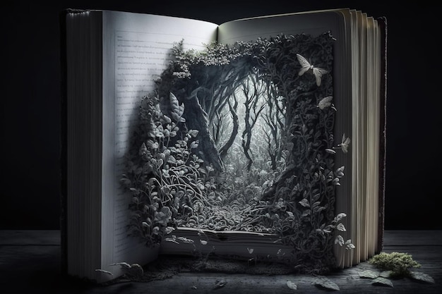 La lecture des livres ouvre la voie à de nouvelles histoires d'autres mondes contes de fées nouvelles et nouvelles fantastiques Abstraction et Imagination Magie et Connaissance Pages papier