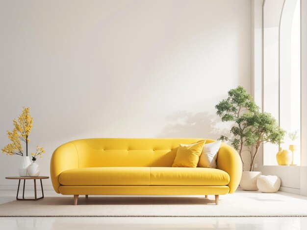 Élégance contemporaine Intérieur moderne minimaliste avec un canapé jaune vibrant