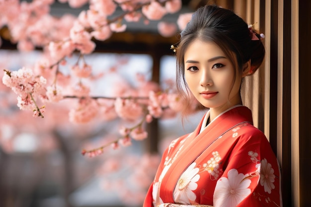 Élégance culturelle femme japonaise en kimono traditionnel