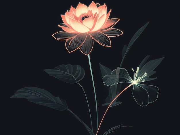 Élégance florale artistique avec une lumière au néon sur un fond sombre