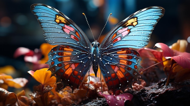 Élégance flottante Papillon délicat sur la fleur bleue
