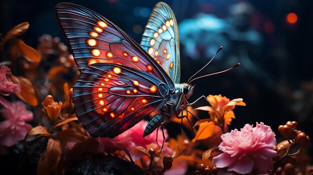 Élégance flottante Papillon délicat sur la fleur bleue