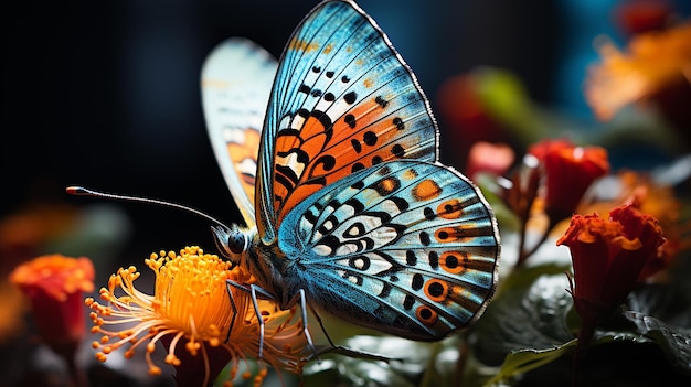 Élégance flottante Papillon délicat sur la fleur bleue