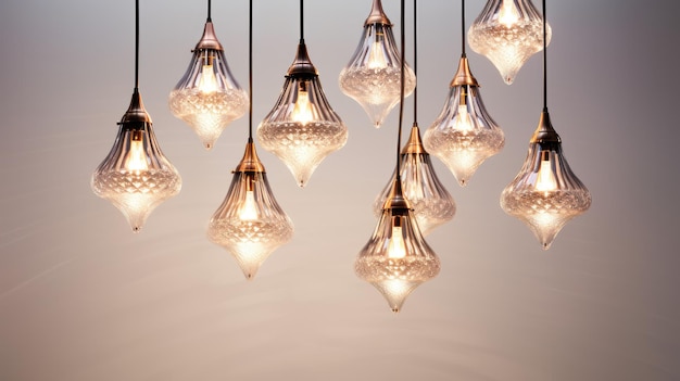 Élégance moderne Un étonnant ensemble de lampes pendantes isolées sur un fond blanc présentant des lustres contemporains idéaux pour la décoration intérieure