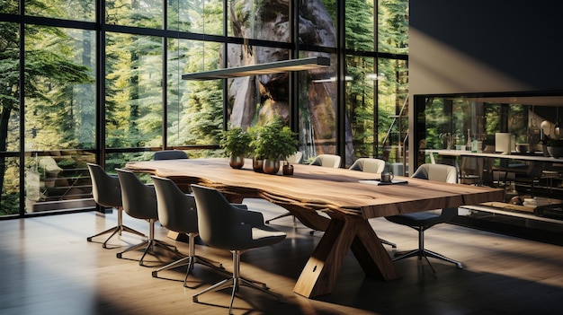 Élégance moderne Salle de réunion époustouflante avec une table en bois et un éclairage naturel abondant