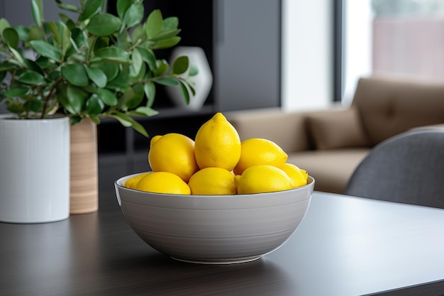 Élégance piquante Une table de cuisine moderne ornée de citrons frais