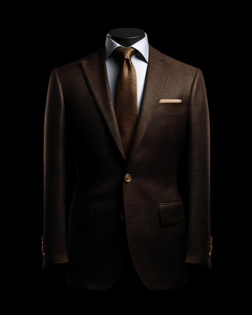 Élégant costume pour hommes marron isolé sur fond noir IA générative
